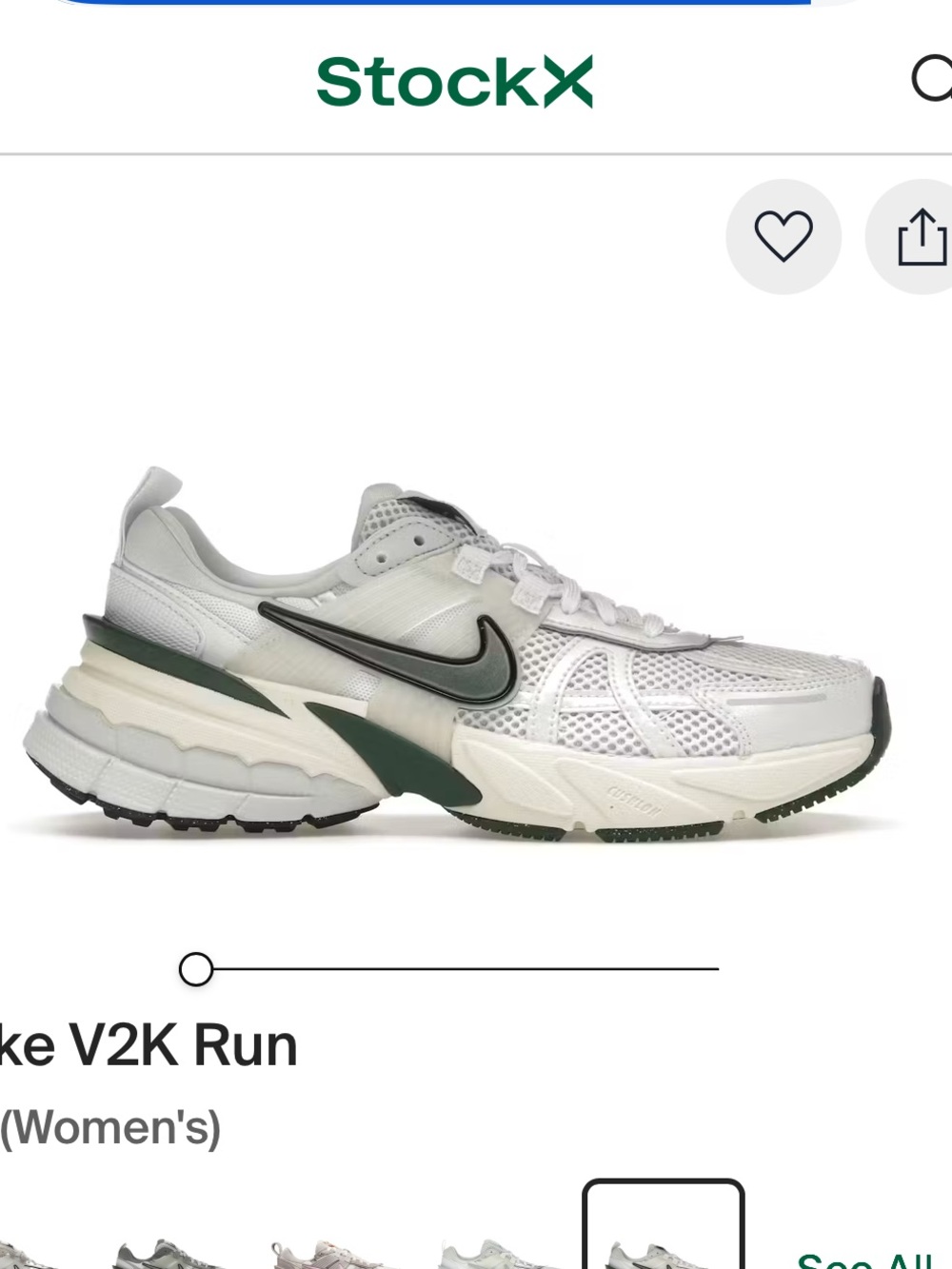 Nike V2K Run Women's Sneakers — White & Fir Green